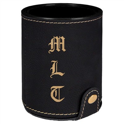 Black/Gold Leatherette Dice Cup with 5 Dice