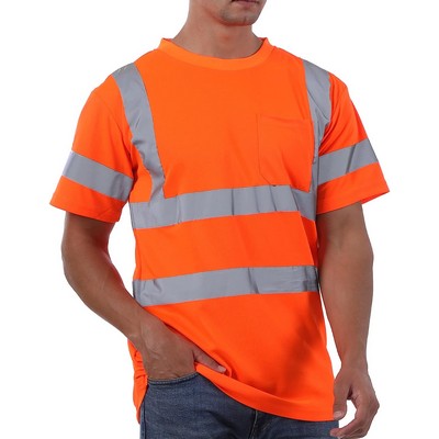 Men Safety with Reflective Strips Mesh Short Sleeve Orange