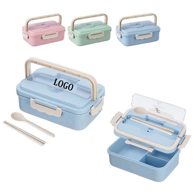 3-Compartment Wheat Straw Lunch Box with Phone Stand