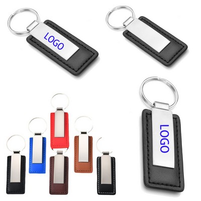 Metal PU Leather Rectangular Keychain