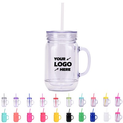 Double Plastic Mason Bottle With Straw