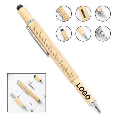 6 In 1 Bamboo Tool Ballpoint Pen