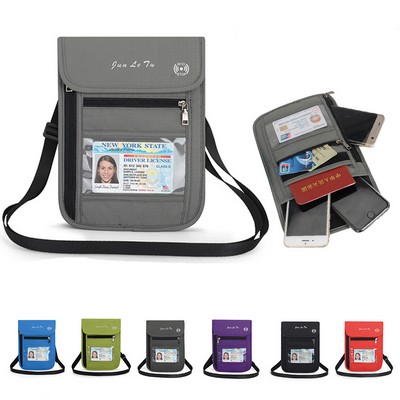 RFID Passport Holder Neck Wallet with Adjustable Strap