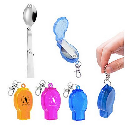 Portable Folding Spoon & Fork w/Case