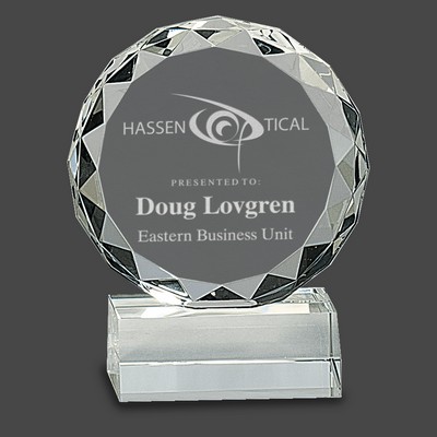 Crystal Gem Cut Circle Award Series on Clear Crystal Base, Small (4"x 5-1/4"H)