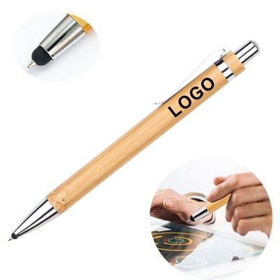 Bamboo Pen Wooden Retractable Ballpoint Pen with Stylus