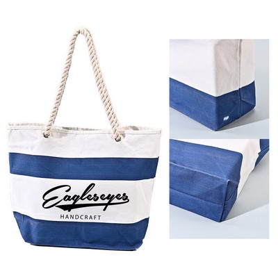 Striped Canvas Rope Handle Tote Bag