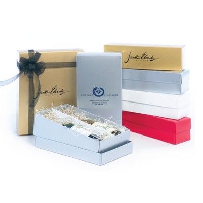 White Gloss Folding Set Up Wine Bottle Box- Triple Bottle (13"x 10 1/2"x 3 1/2")