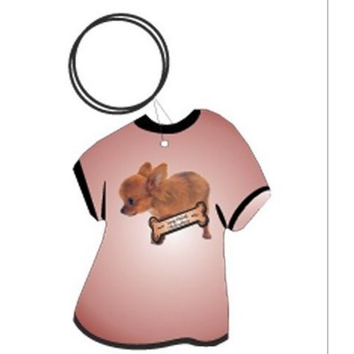 Long Haired Chihuahua T Shirt Keychain w/Mirror Back (4 Square Inch)