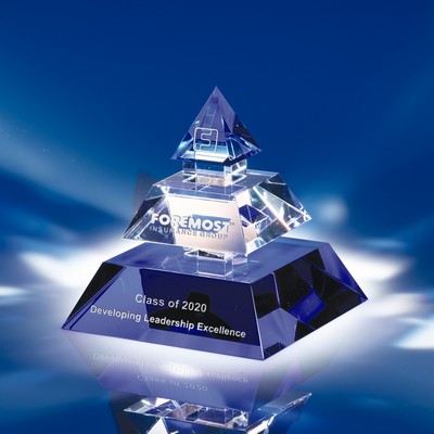 Legend of Success Blue & Clear Crystal Pyramid Award 4"H