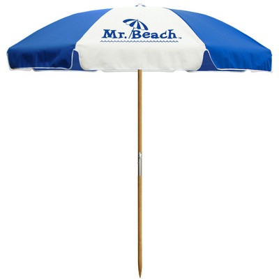 US Made 7 1/2 Foot Beach Umbrella w/Hardwood Pole and Zinc Plated Steel Canopy Frame