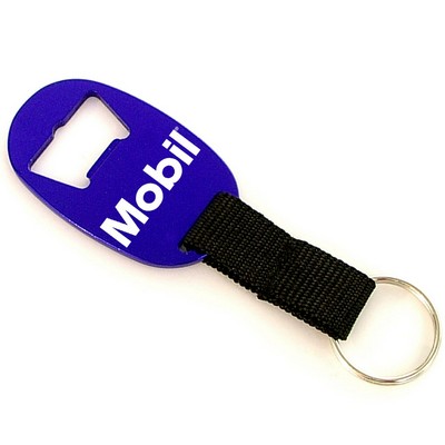 Large Oval Bottle Opener w/Woven Strap & Split Key Ring