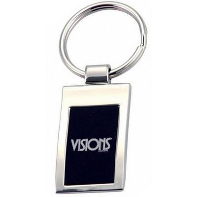 Shiny Nickel Rectangular Keychain w/Black Plate