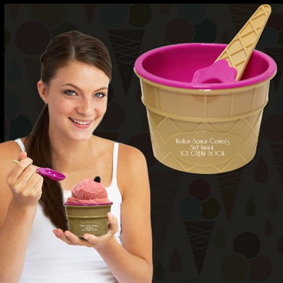 6 Oz. Pink Pad Printed Ice Cream Bowl & Spoon Set