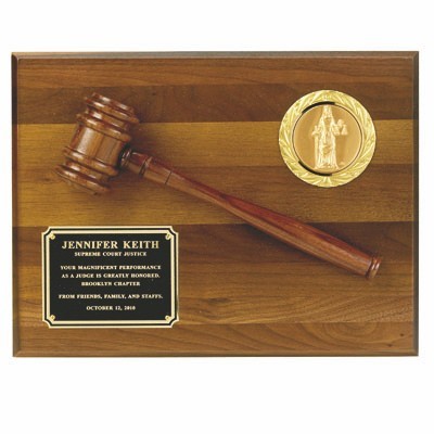 Plaque Walnut Finish w/Walnut Gavel Holds 2" Insert (9"x 12")