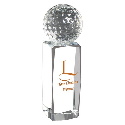 Golf Trophy - Crystal Golf Ball mounted on Crystal upright pedestal stand