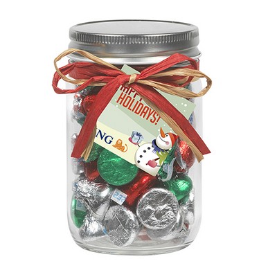 12 Oz. Glass Mason Jar w/ Raffia Bow (Hershey's® Holiday Kisses®)