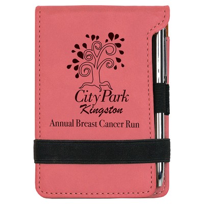 Leatherette Notepad and Pen - Pink