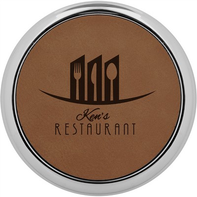 Leatherette Round Coaster Single - Dark Brown