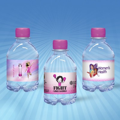 8oz. Custom Label Water w/Fuschia Flat Cap - Clear Bottle