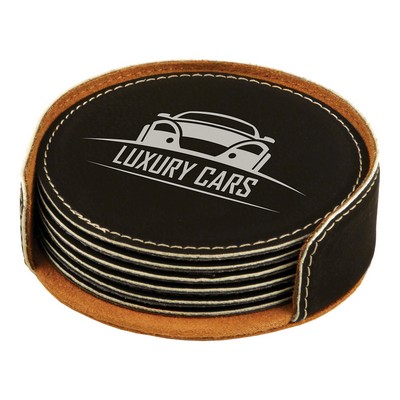 Black/Silver Leatherette Round 6-Coaster Set