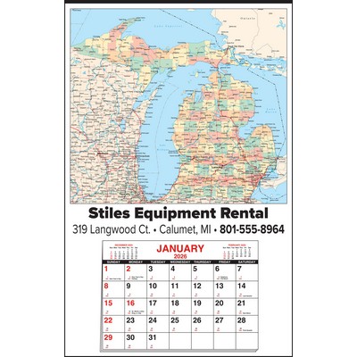 Large Michigan State Map Full Apron Calendar