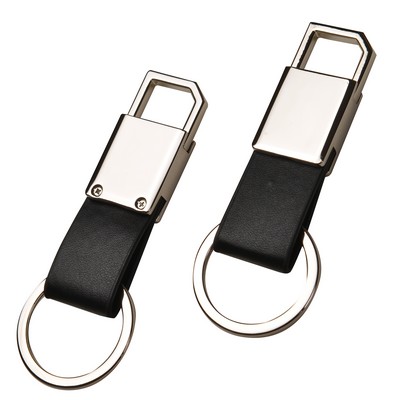 Black Leatherette Metal Clip-On Key Chain