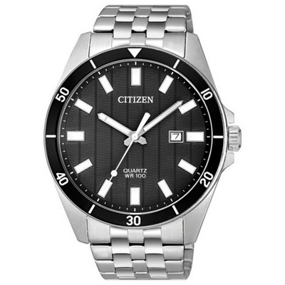 Citizen Men's Quartz Watch, Silver-tone with Black Dial and Black Accents