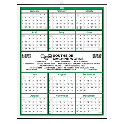 Green Border Modern Yearly Calendar w/Center Imprint