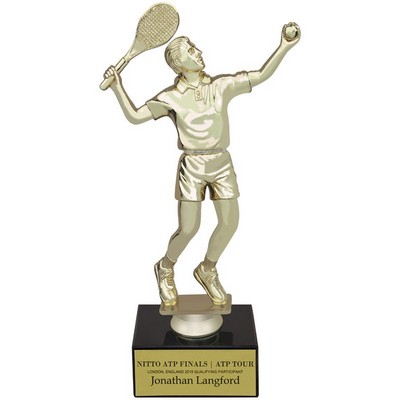 9 ½" Male Tennis Figure Trophy w/Black Marble Base