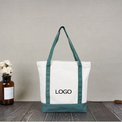 Natural Cotton Canvas Shopping Tote Bag w/ zipper 14"x15"