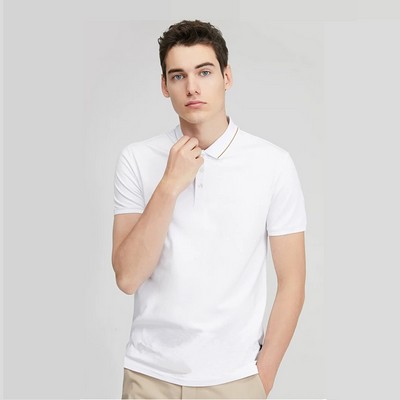 Unisex mercerized cotton POLO shirt with gold thread instock