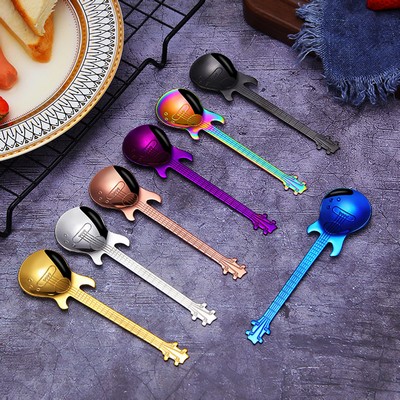 Stainless Steel Spoons Guitar Coffee Teaspoon Cute Demitasse Tea Spoon ( Black )