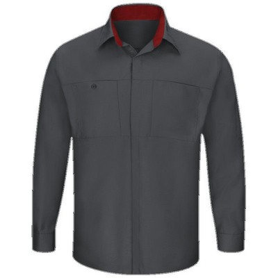 Red Kap® Long Sleeve Performance Plus Shop Shirt w/OilBlok Technology - Charcoal Gray/Fireball Red