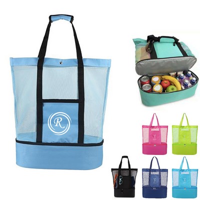 2 in 1 Mesh Beach Tote Cooler Bag