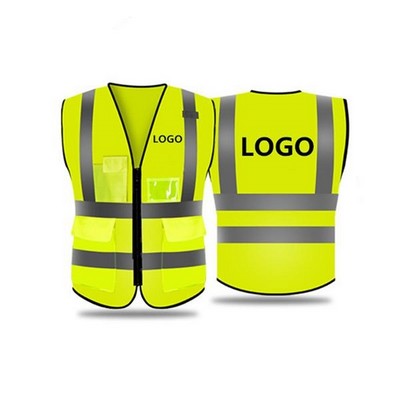 Safety Reflective Vest With Pockets and Zipper