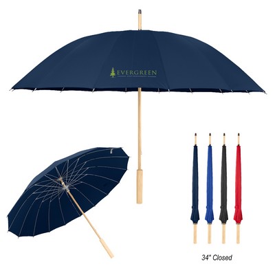 46" Arc Umbrella With 100% Rpet Canopy & Bamboo Handle