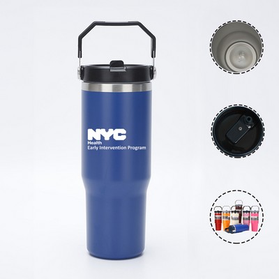 30oz Double Wall Stainless Travel Mug w/ Straw