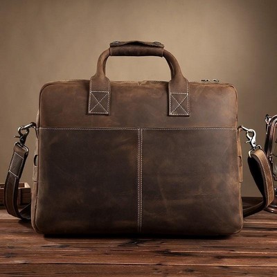 The Welch Vintage Leather Briefcase/Messenger Bag (16.5"x12"x3.5")