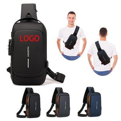 Sling Bag for Men Anti-Theft USB Crossbody Backpack Waterproof Chest Daypack