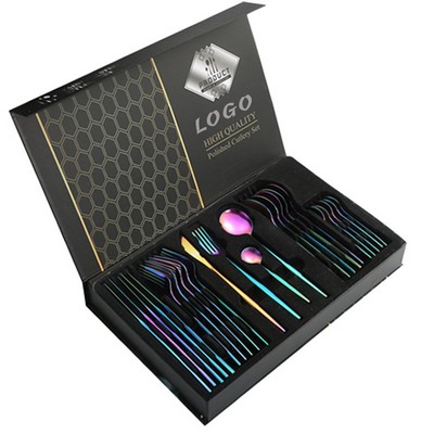 24-Piece Iridescent Stainless Steel Luxury Cutlery Set Gift Box