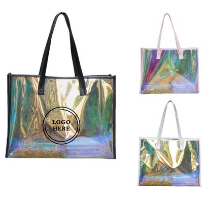 Large Iridescent PVC Beach Tote Bag