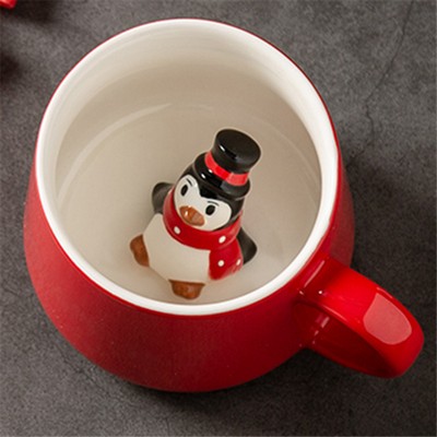 Red Ceramic Mug with Christmas Penguin