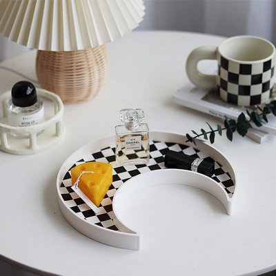 Checkerboard Tray Creative Crescent Shape Coaster