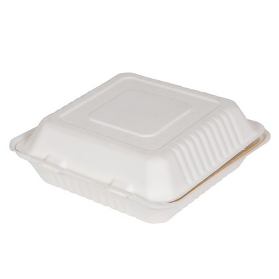 9 x 9 x 3 Compostable Paper Clamshell Box - White