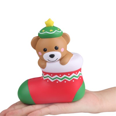 Foam Slow Rebound Bear in Christmas Sock Stress Ball