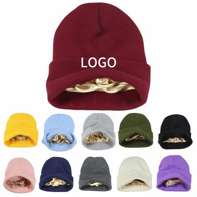 Elastic Satin Lined Beanie Hat For Women