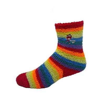 Rainbow Fuzzy Crew Sock with Full Color Print