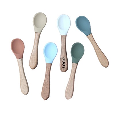 Silicone Baby Spoon With Wooden Handle