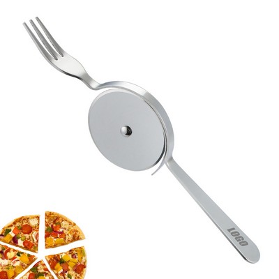 Stainless Steel Roller Pizza Cutter with Integrated Fork